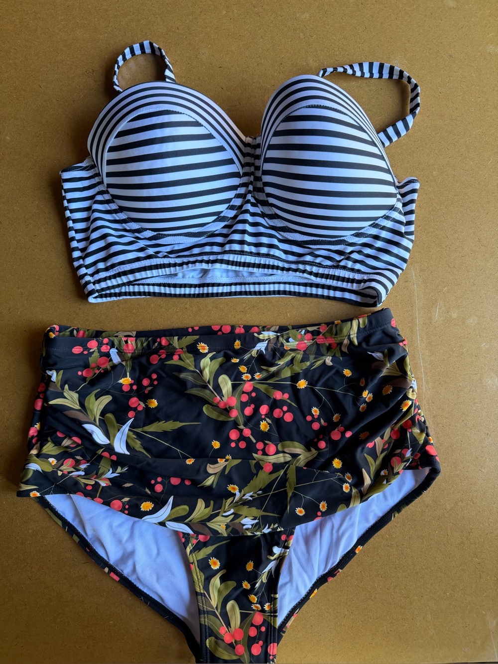 Women's NEW Two Piece Molded Cup High Waist Swimsuit Size XL #260198